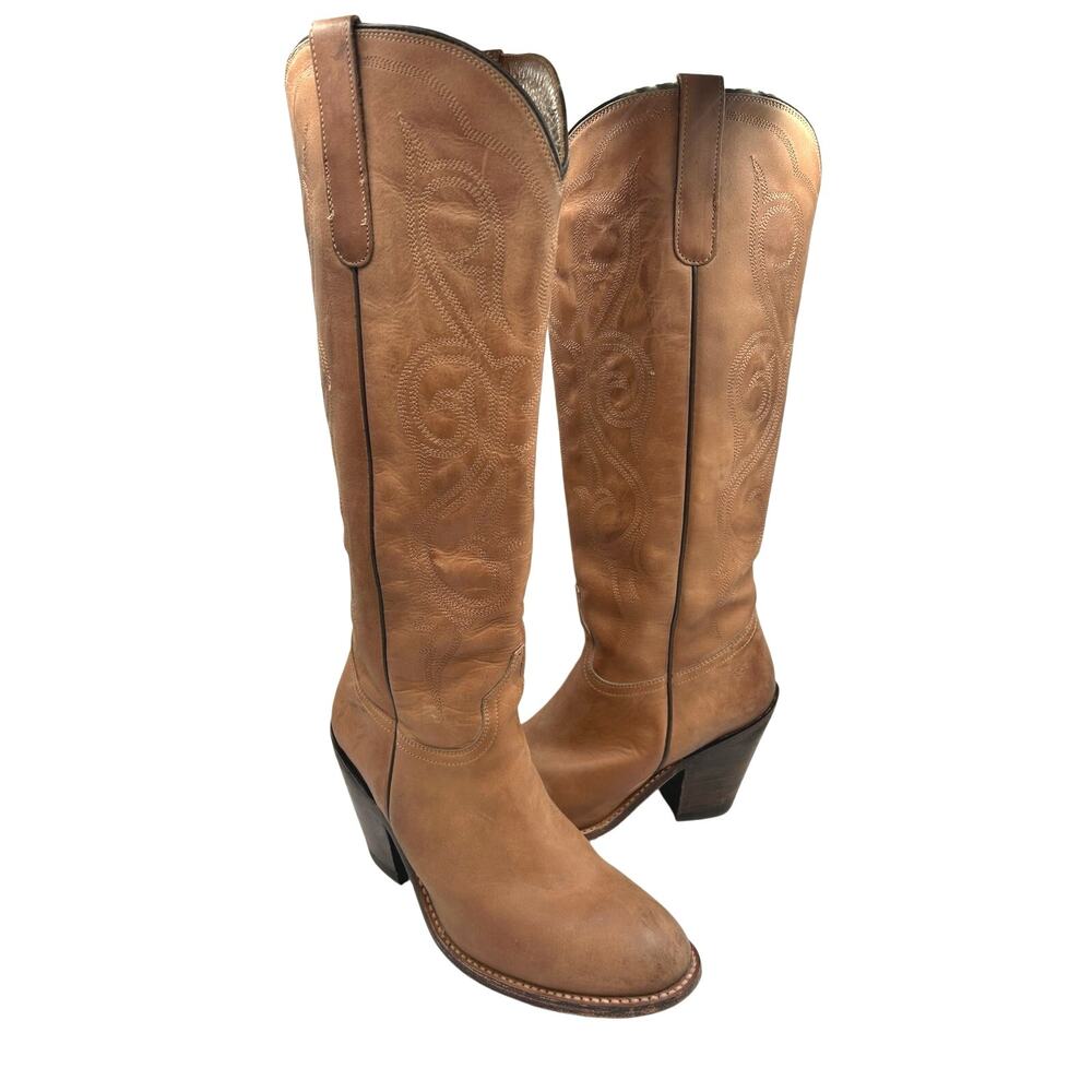 Lucchese Vanessa Tall Western Cowgirl Boot Tan Brown Cowhide Leather  Sz 10 B